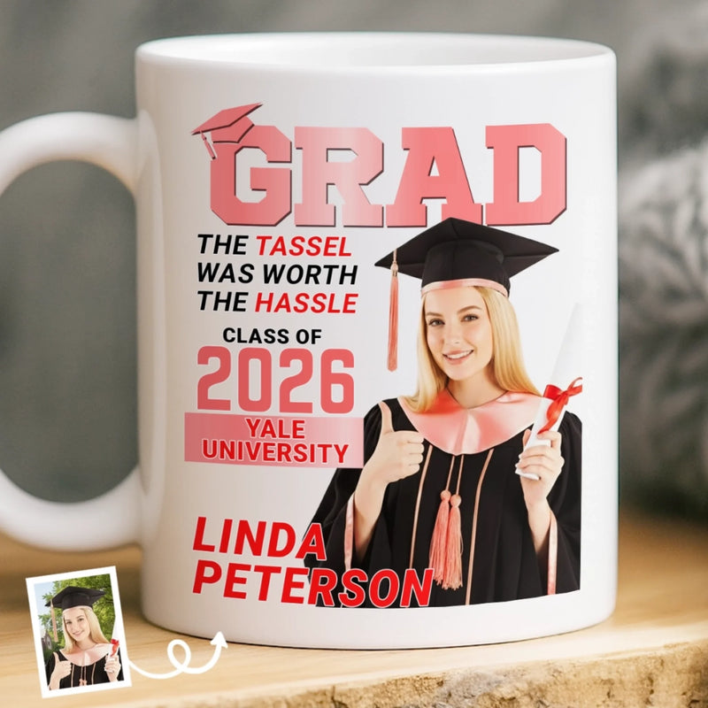Custom Photo Magazine Mug - Personalized Graduation Gifts For Him, Her - The Tassel Is Worth The Hassle