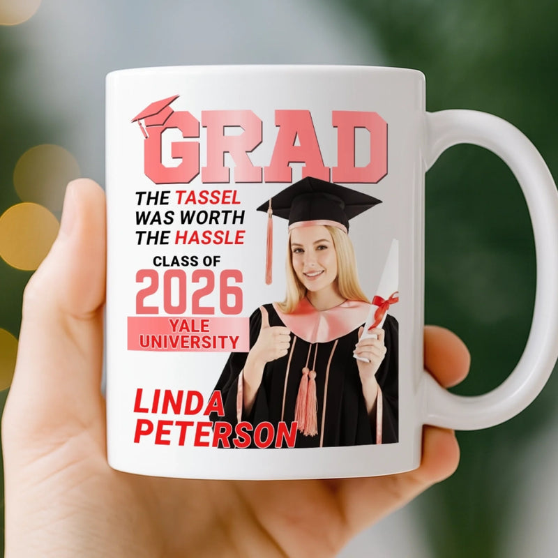Custom Photo Magazine Mug - Personalized Graduation Gifts For Him, Her - The Tassel Is Worth The Hassle