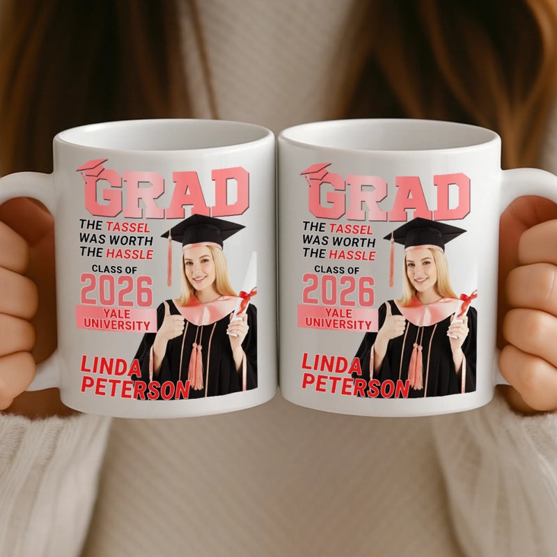 Custom Photo Magazine Mug - Personalized Graduation Gifts For Him, Her - The Tassel Is Worth The Hassle
