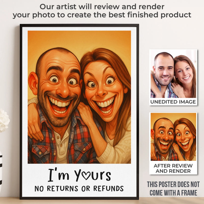 Custom Photo Funny Caricature Vertical Poster - Personalized Anniversary Wedding Gifts For Husband And Wife, Him And Her - Congratulations, You’re Stuck With Me