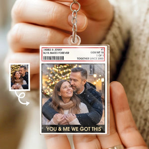 Custom Photo Shaped Acrylic Keychain - Personalized Anniversary Wedding Gifts For Husband And Wife, Him And Her - Love Grows Stronger Here