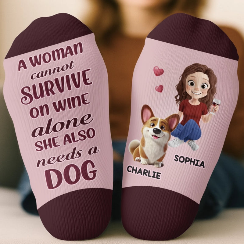 Custom Crew Socks - Personalized Christmas Birthday Gifts For Dog Lovers, Dog Dad And Mom - Just One More Sip