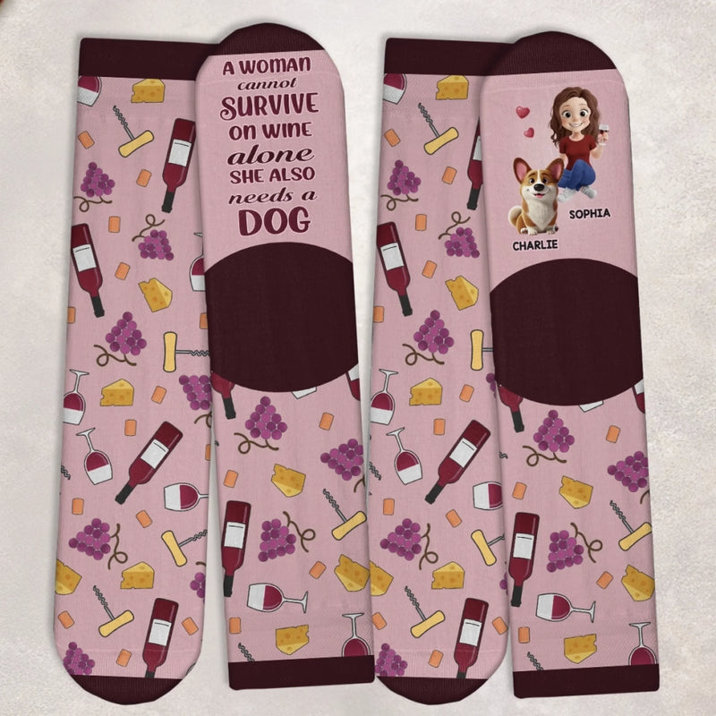 Custom Crew Socks - Personalized Christmas Birthday Gifts For Dog Lovers, Dog Dad And Mom - Just One More Sip