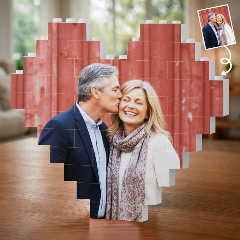 Custom Photo Heart Shaped Building Brick Blocks - Personalized Anniversary Wedding Gifts For Husband And Wife, Him And Her - We Choose Each Other Daily