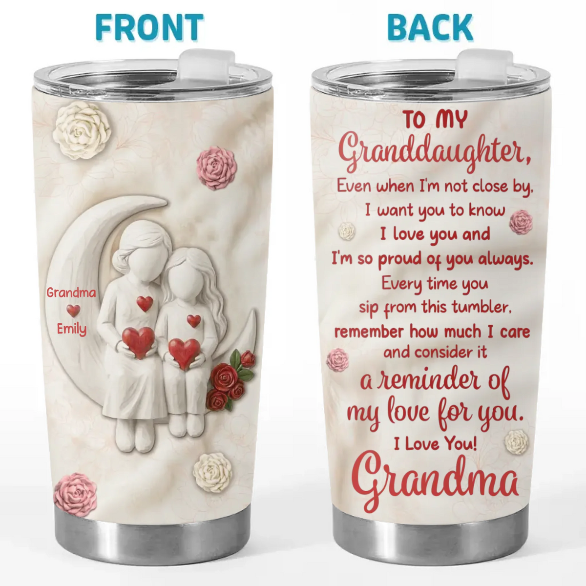 Custom Tumbler - Personalized Birthday Gifts For Grandma, Granddaughter - Love In Our Hearts