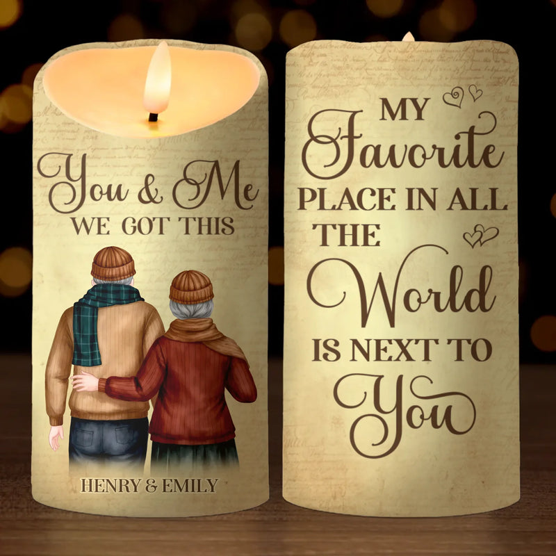 My Favorite Place In All The World Is Next To You - Couple Personalized Custom LED Candle - Gift For Husband Wife, Anniversary