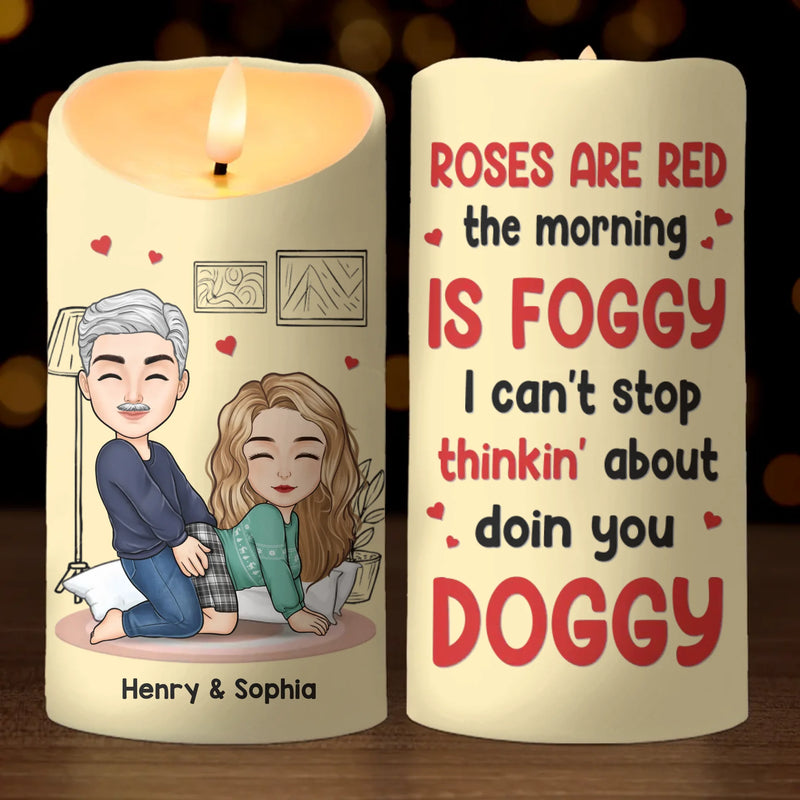 Roses Are Red, The Morning Is Foggy - Couple Personalized Custom LED Candle - Gift For Husband Wife, Anniversary