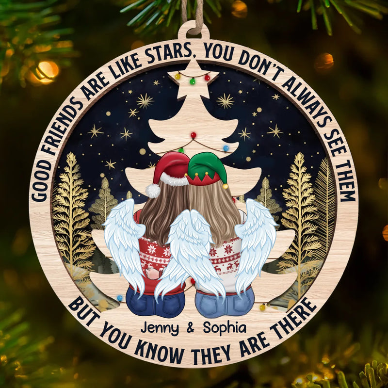 Custom Wood Ornament - Personalized Best Friend Christmas Birthday Gifts For Women, Besties, Sisters, BFF - Through Laughter And Tears