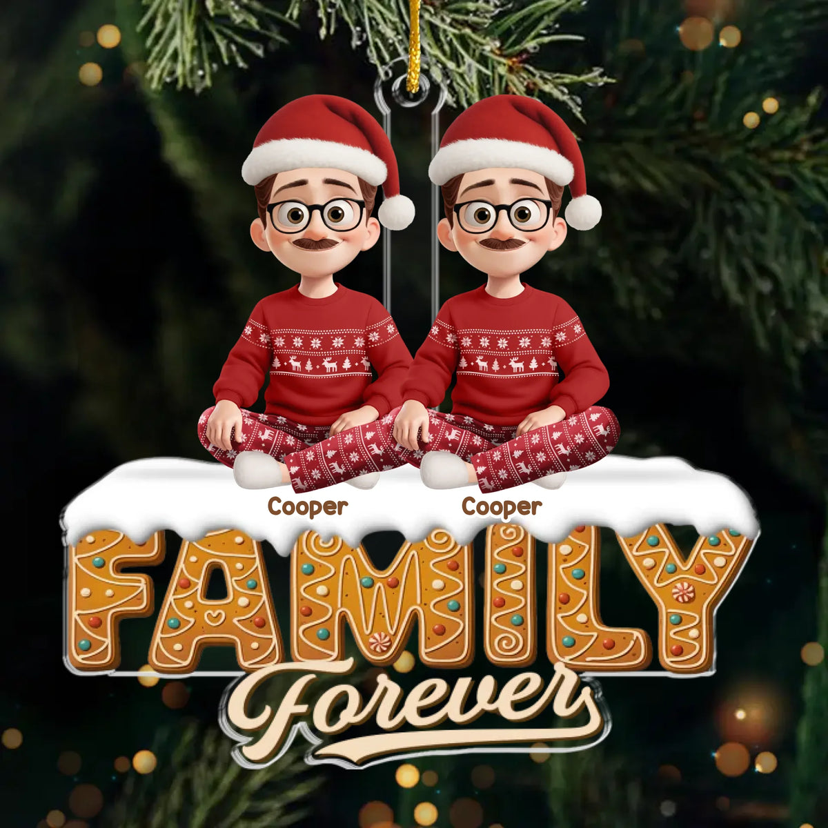 Custom Acrylic Ornament - Personalized Christmas Birthday Gifts For Mom, Dad, Brother, Sister, Kids - Forever Stuck With Each Other