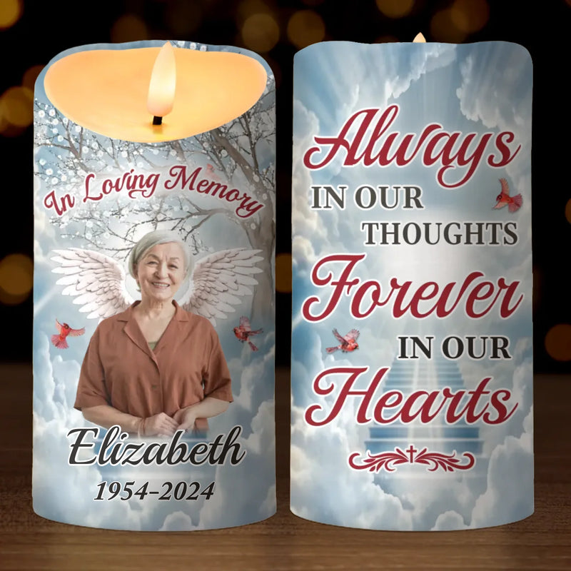 Custom Photo The Memory Of A Life Filled With Love Continues To Shine - Memorial Personalized Custom LED Candle - Sympathy Gift, Christmas Gift For Family Members