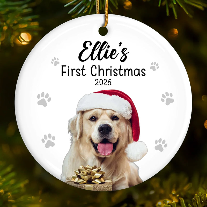 Custom Photo First Christmas Pet Ceramic Ornament - Personalized Christmas Birthday Gifts For Dog Lovers, Cat Lovers, Pet Dad And Mom, New Pet Ornament - Our First Fur Christmas