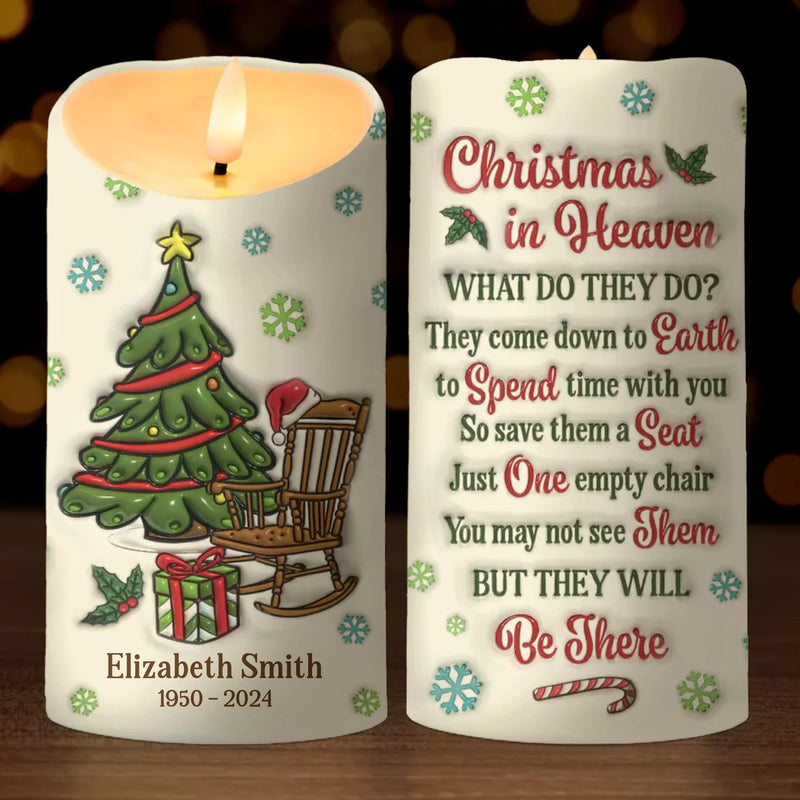 Christmas In Heaven - Memorial Personalized Custom 3D Inflated Effect Printed LED Candle - Sympathy Gift, Christmas Gift For Family Members
