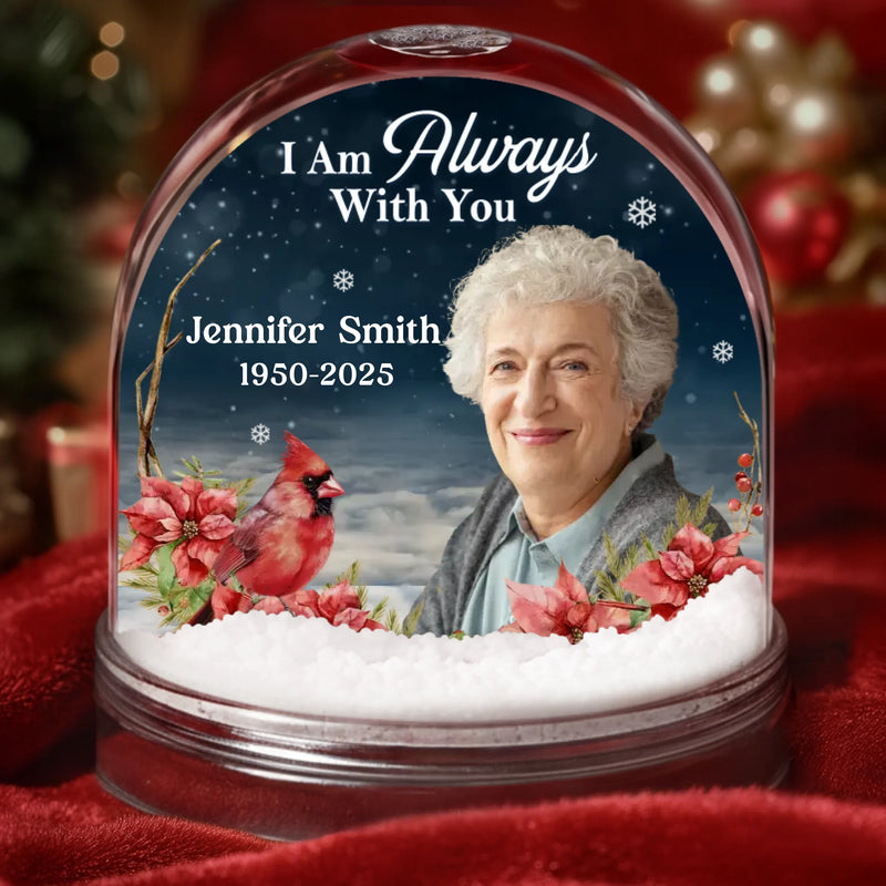 Custom Photo Cardinal Acrylic Snow Globe - Personalized Christmas Memorial Sympathy Gifts For Loss Of Mom, Dad - Always Near Though Worlds Apart