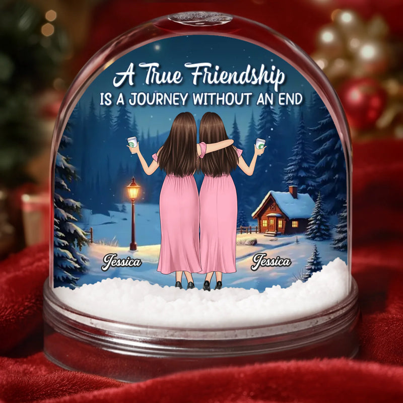 Custom Acrylic Snow Globe - Personalized Best Friend Christmas Birthday Gifts For Women, Besties, Sisters, BFF - Warm Lights Happy Hearts
