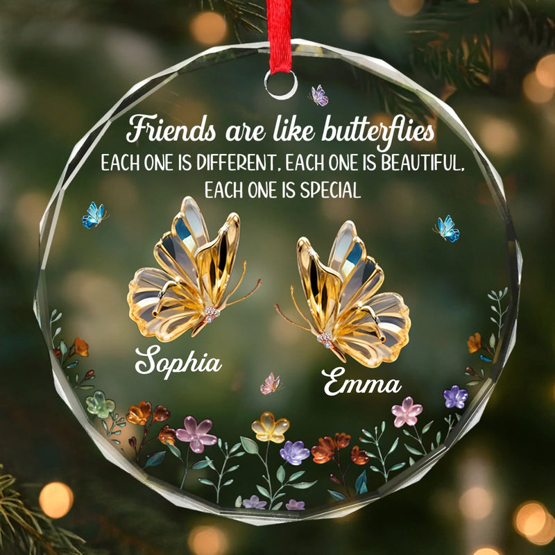 Custom Circle Glass Ornament - Personalized Best Friend Christmas Birthday Gifts For Women, Besties, Sisters, BFF - Forever Grateful For Our Friendship