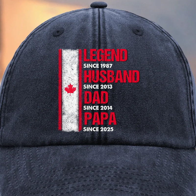 Custom Photo Vintage Washed Denim Baseball Cap - Personalized Birthday Gifts For Dad, Grandpa - From Husband To Grandpa Legend