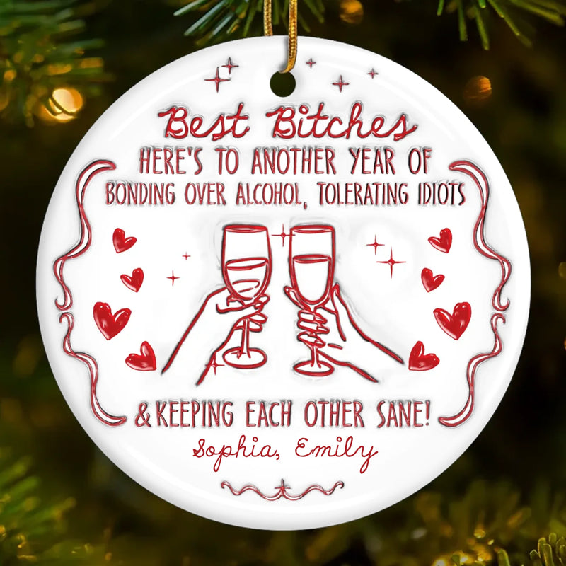 Custom Ceramic Ornament - Personalized Best Friend Christmas Birthday Gifts For Women, Besties, Sisters, BFF - No Bad Vibes Allowed