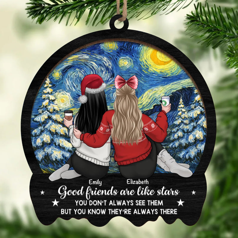Custom Wood Ornament - Personalized Best Friend Christmas Birthday Gifts For Women, Besties, Sisters, BFF - Friends Until The Stars Fade