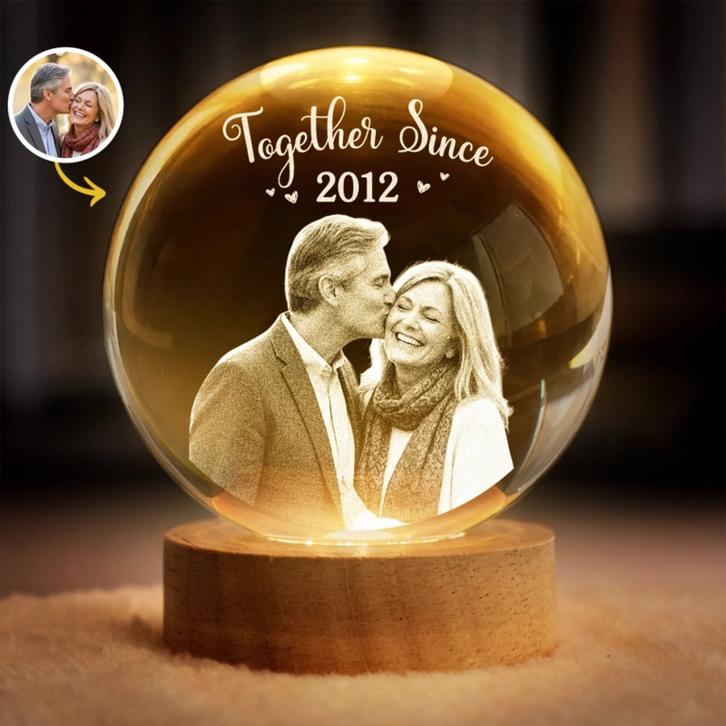 Custom Photo Crystal Globe Lamp - Personalized Anniversary Wedding Gifts For Husband And Wife, Him And Her - Two Hearts Growing Stronger