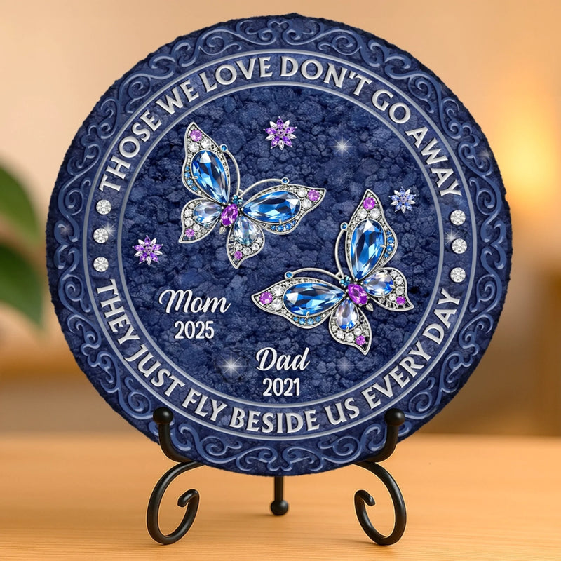 Custom Round Shaped Stone With Stand - Personalized Memorial Sympathy Gifts For Loss Of Mom, Dad - Always In Our Hearts