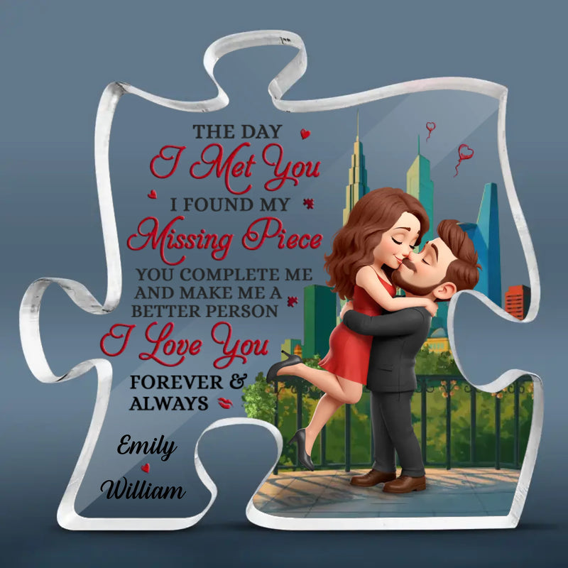 Love Since Day One - Couple Personalized Custom Puzzle Shaped Acrylic Plaque - Gift For Husband Wife, Anniversary