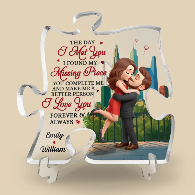 Love Since Day One - Couple Personalized Custom Puzzle Shaped Acrylic Plaque - Gift For Husband Wife, Anniversary