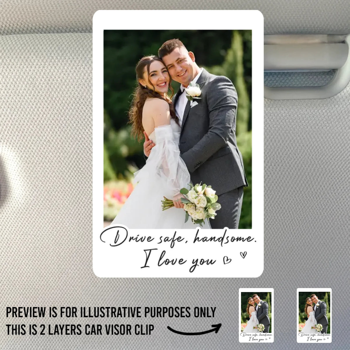 Custom Photo Car Visor Clip - Personalized Anniversary Wedding Gifts For Husband And Wife, Him And Her - Love Rides Along
