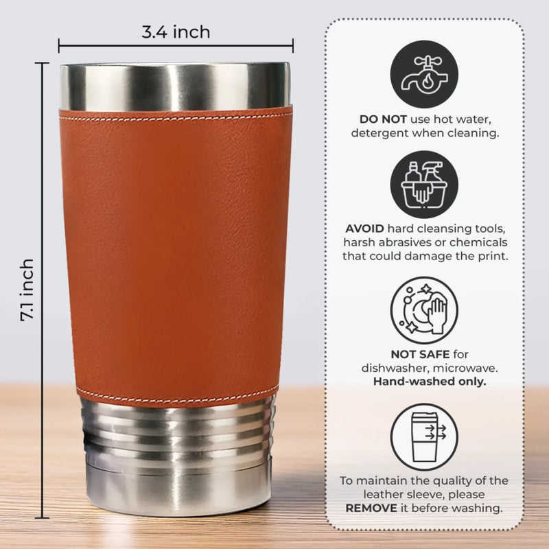 Custom Printed Leather Tumbler - Personalized Birthday Gifts For Dad, Brother, Sister, Kids - Enjoy The Little Sips