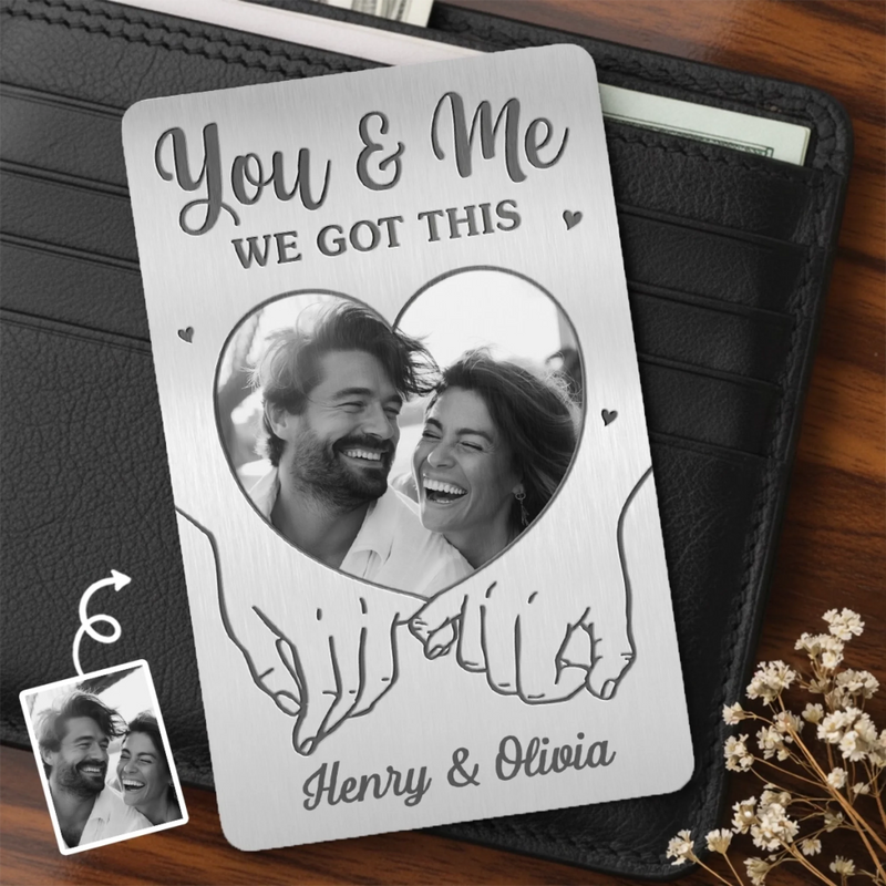 Custom Photo Aluminum Wallet Card - Personalized Anniversary Wedding Gifts For Husband And Wife, Him And Her - Love Built With Patience