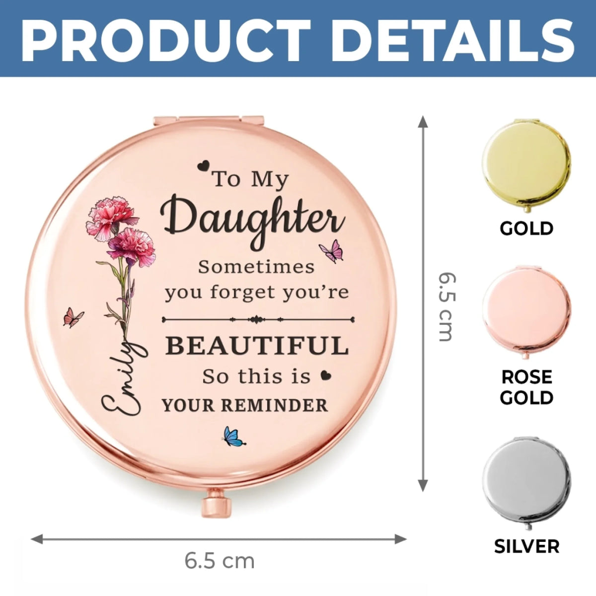 Custom Compact Mirror - Personalized Birthday Gifts For Daughter - A Daughter, My Sweetest Forever