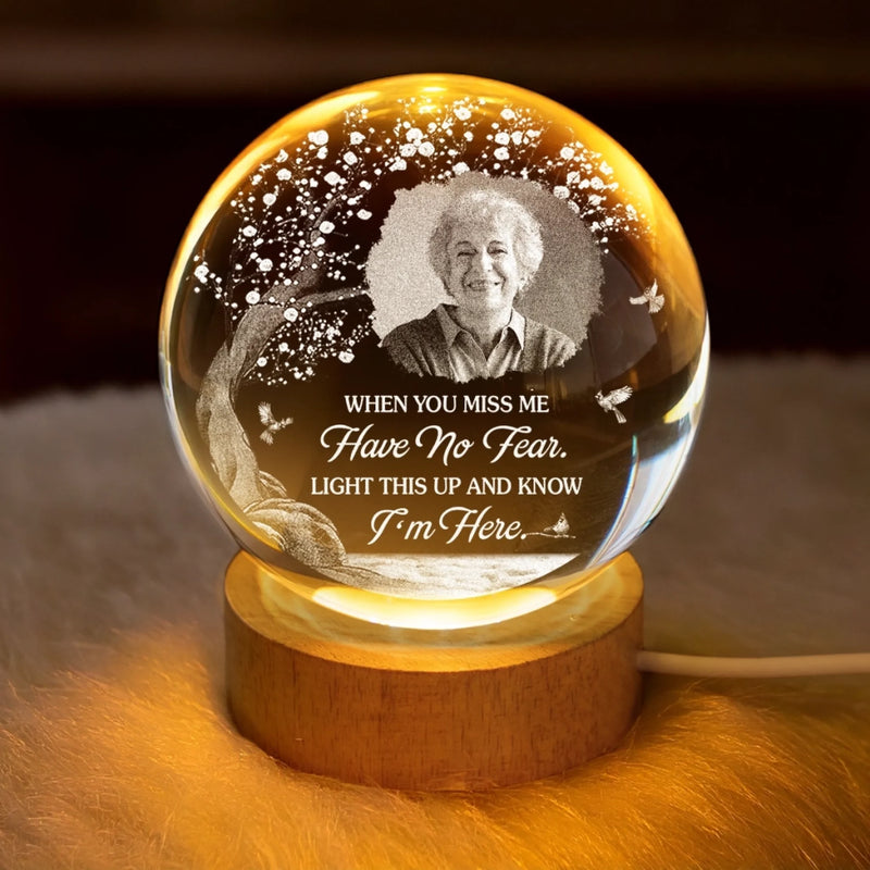 Custom Photo Crystal Globe Lamp - Personalized Memorial Sympathy Gifts For Loss Of Mom, Dad - Loved Beyond This Life