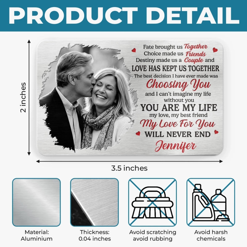 Custom Photo Aluminum Wallet Card - Personalized Anniversary Wedding Gifts For Husband And Wife, Him And Her - Forever Starts With Us