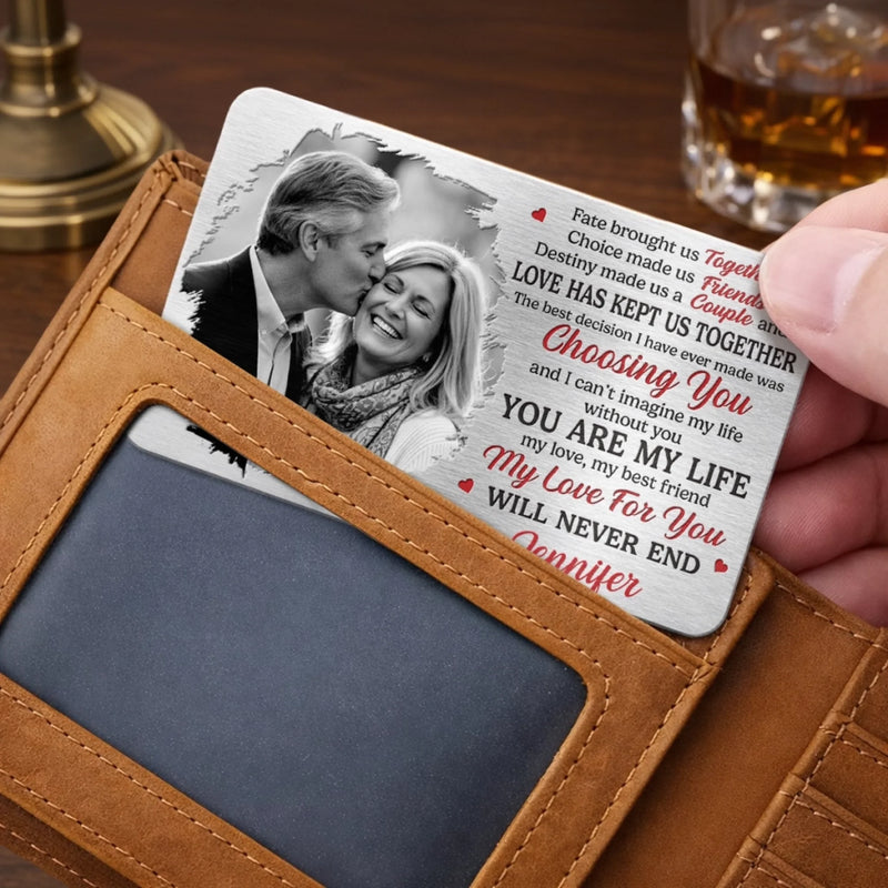 Custom Photo Aluminum Wallet Card - Personalized Anniversary Wedding Gifts For Husband And Wife, Him And Her - Forever Starts With Us