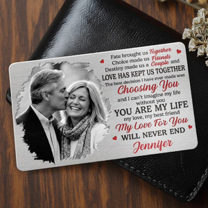 Custom Photo Aluminum Wallet Card - Personalized Anniversary Wedding Gifts For Husband And Wife, Him And Her - Forever Starts With Us