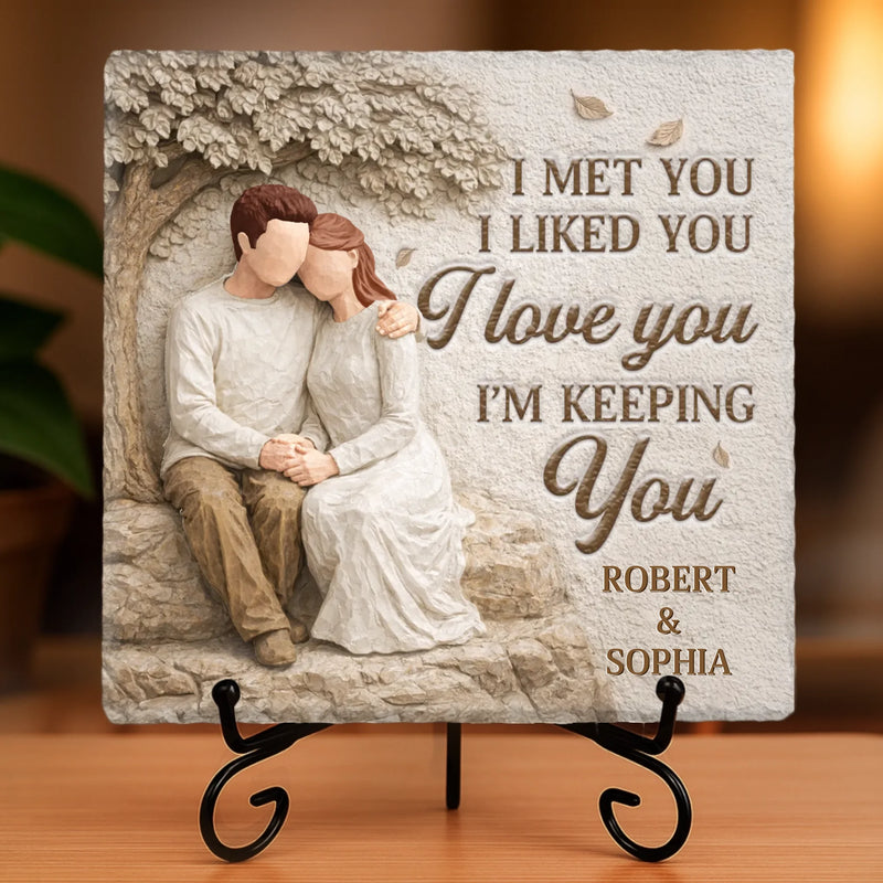 Custom Square Shaped Stone With Stand - Personalized Anniversary Wedding Gifts For Husband And Wife, Him And Her - Our Love Feels Steady