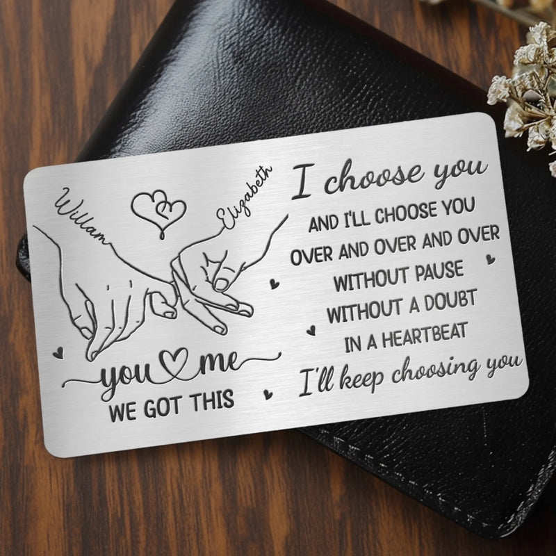 Custom Aluminum Wallet Card - Personalized Anniversary Wedding Gifts For Husband And Wife, Him And Her - Love Feels Steady With You