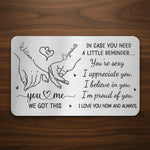 Custom Aluminum Wallet Card - Personalized Anniversary Wedding Gifts For Husband And Wife, Him And Her - Love Feels Steady With You