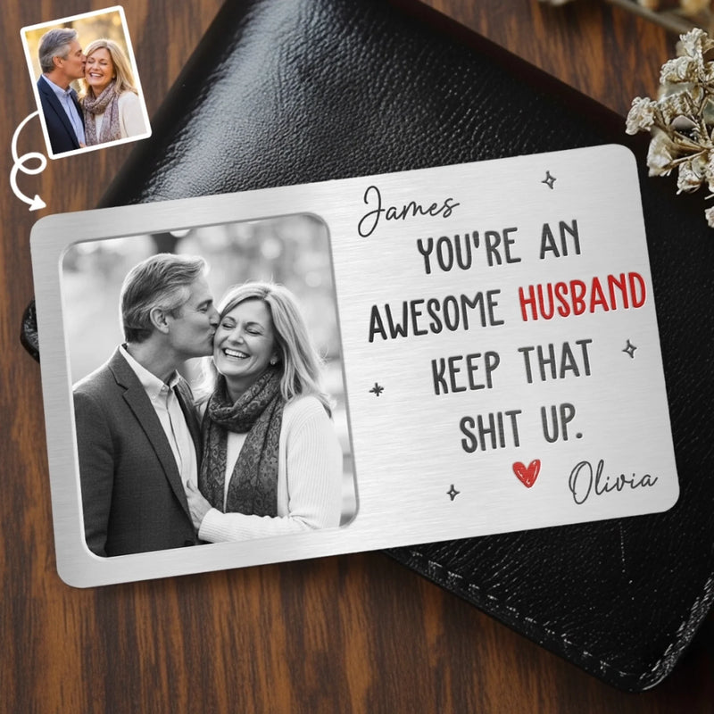 Custom Photo Aluminum Wallet Card - Personalized Anniversary Wedding Gifts For Husband And Wife, Him And Her - We Grow Stronger Together