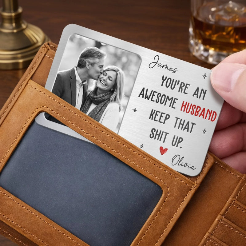 Custom Photo Aluminum Wallet Card - Personalized Anniversary Wedding Gifts For Husband And Wife, Him And Her - We Grow Stronger Together