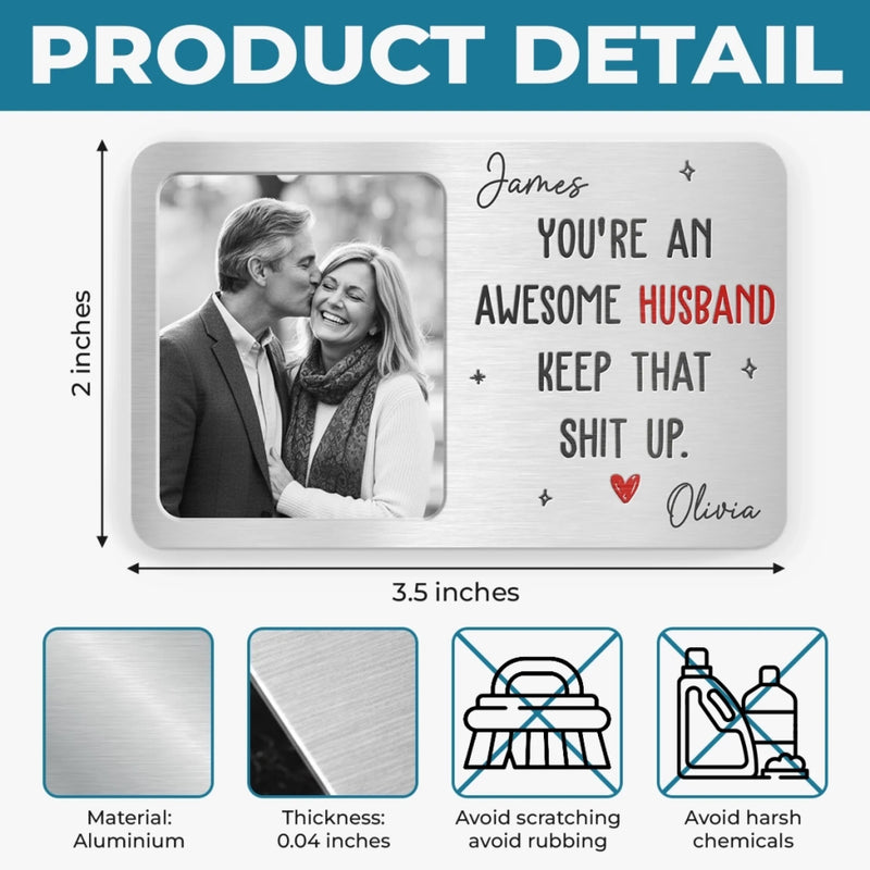 Custom Photo Aluminum Wallet Card - Personalized Anniversary Wedding Gifts For Husband And Wife, Him And Her - We Grow Stronger Together