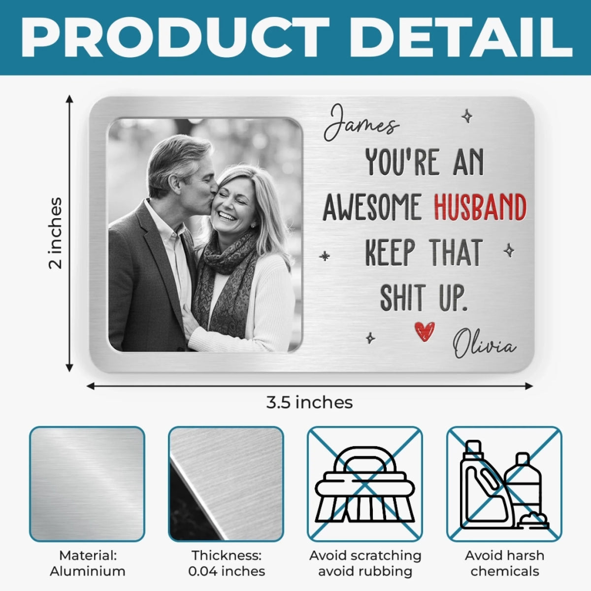 Custom Photo Aluminum Wallet Card - Personalized Anniversary Wedding Gifts For Husband And Wife, Him And Her - We Grow Stronger Together