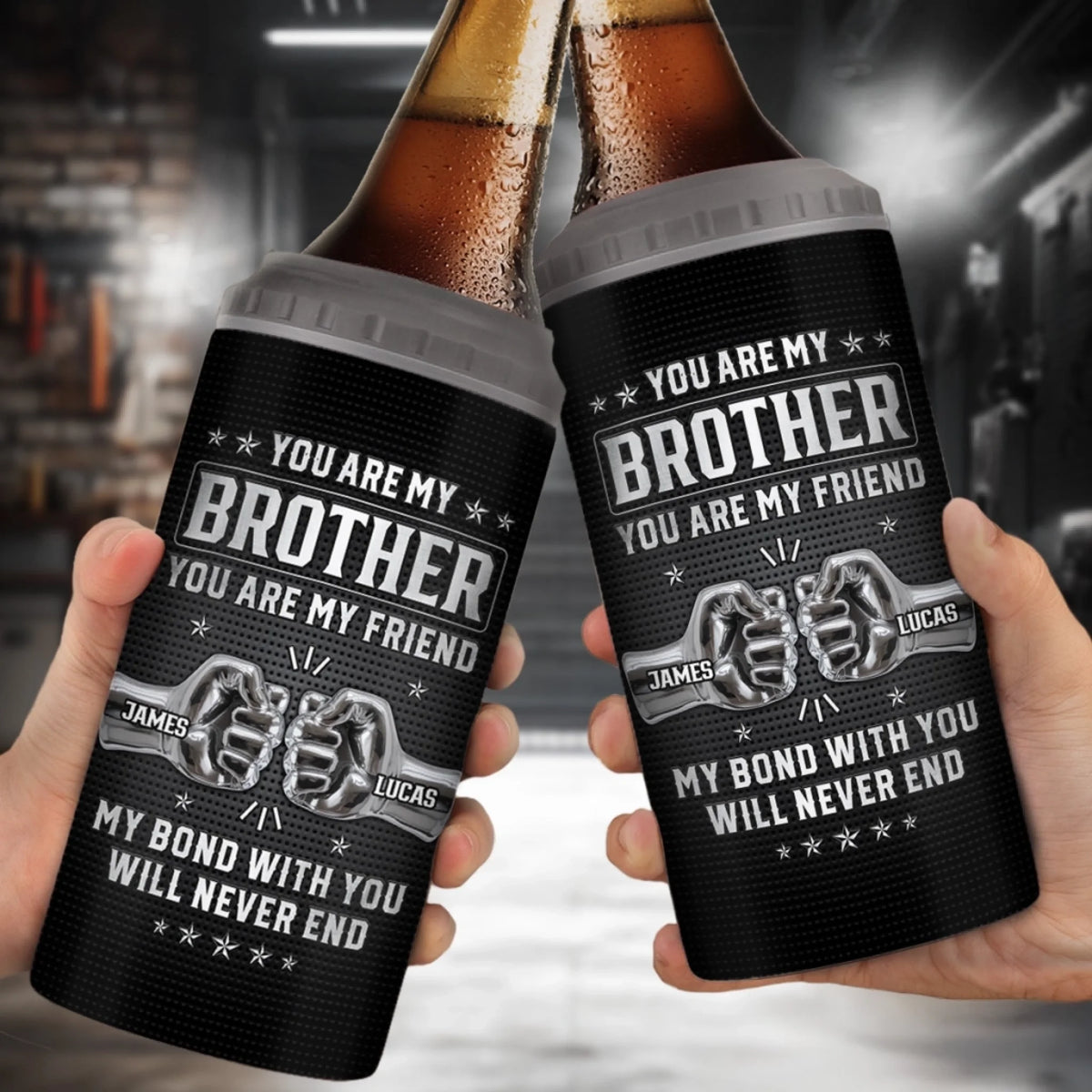 Custom 4 In 1 Can Cooler Tumbler - Personalized Birthday Gifts For Brother - Bound By Blood, Backed By Trust
