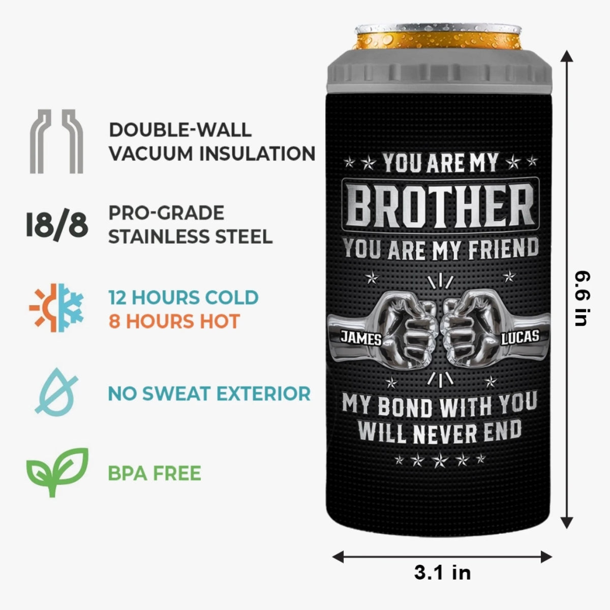 Custom 4 In 1 Can Cooler Tumbler - Personalized Birthday Gifts For Brother - Bound By Blood, Backed By Trust