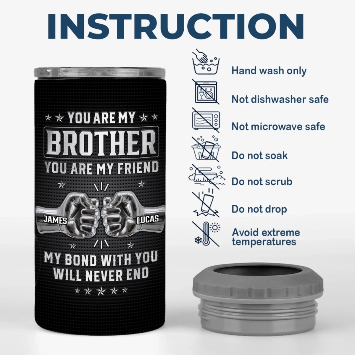 Custom 4 In 1 Can Cooler Tumbler - Personalized Birthday Gifts For Brother - Bound By Blood, Backed By Trust