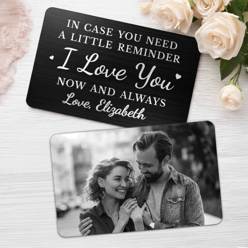 Custom Photo Metal Wallet Card - Personalized Anniversary Wedding Gifts For Husband And Wife, Him And Her - Together Feels Calm And True
