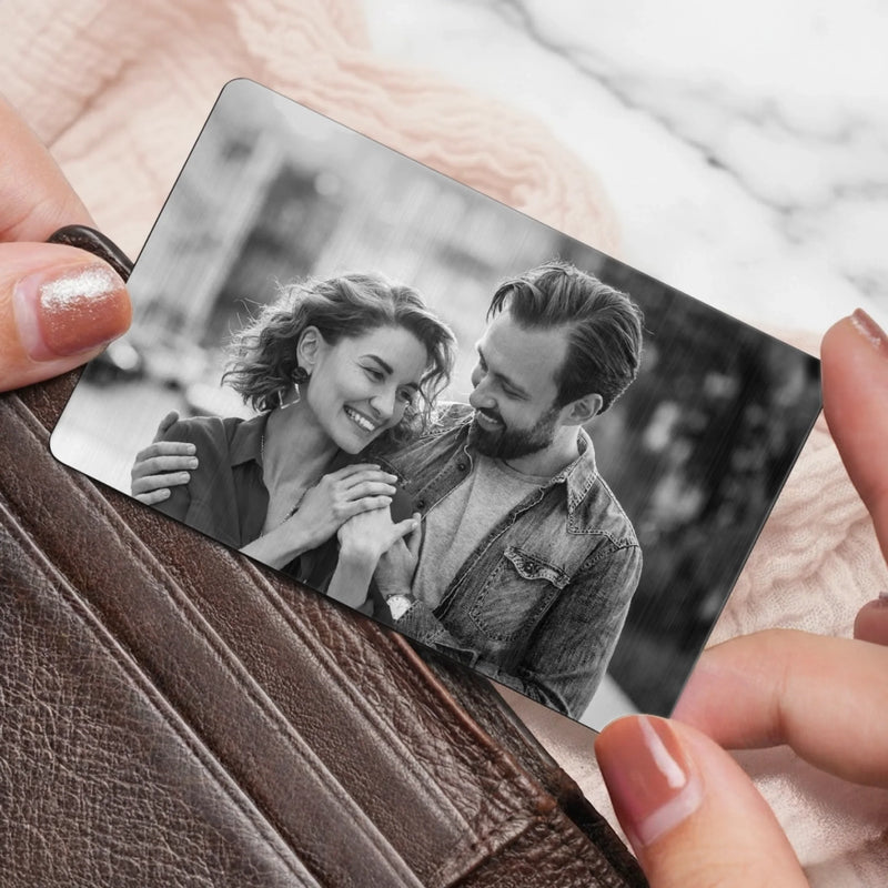 Custom Photo Metal Wallet Card - Personalized Anniversary Wedding Gifts For Husband And Wife, Him And Her - Together Feels Calm And True