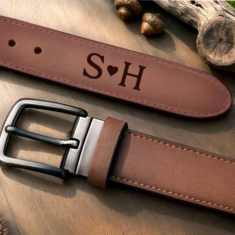 Custom Double-Sided Engraved Leather Belt - Personalized Anniversary Wedding Gifts For Husband And Wife, Him And Her - Always Think Of Me