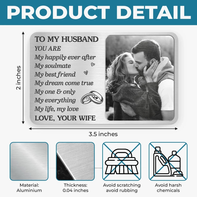 Custom Photo Aluminum Wallet Card - Personalized Anniversary Wedding Gifts For Husband And Wife, Him And Her - Our Hearts Stay In Sync