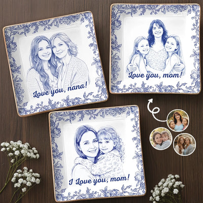 Custom Photo Full-Print Jewelry Dish - Personalized Mother's Day Gifts For Mom, Grandma - Holding Memories Close