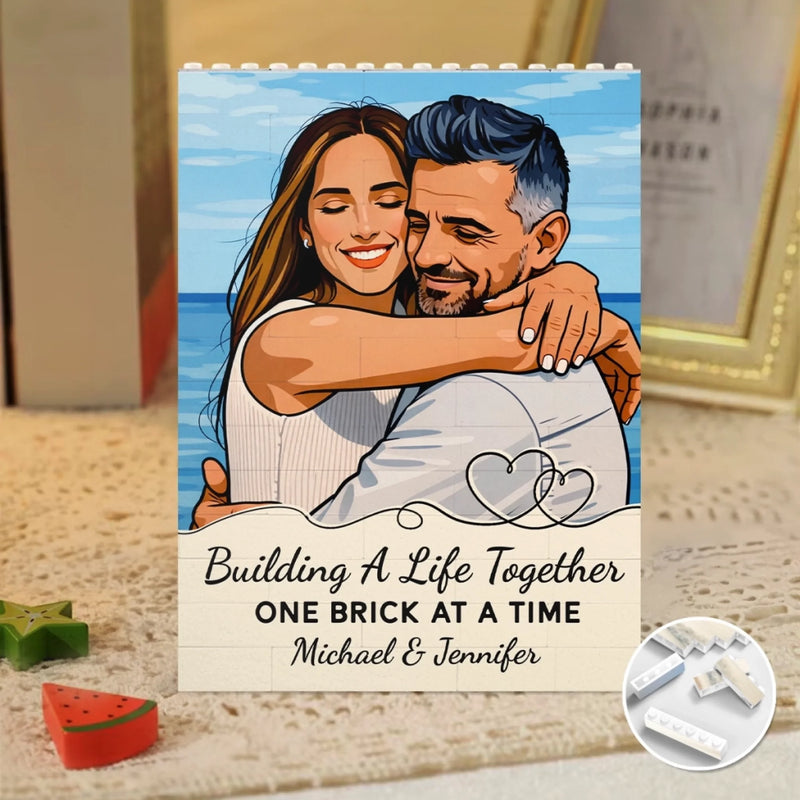 Custom Photo Vertical Rectangle Shaped Building Brick Blocks - Personalized Anniversary Wedding Gifts For Husband And Wife, Him And Her - Our Love Stays Steady